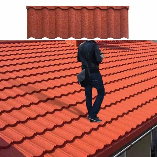 Metall-Asphalt-Dachschindeln, Architekturschindeln mit Stahlträger, Hochleistungs-Deckendämmplatten, Wellblech-Dachziegel, für Haus-, Villen- und Gartendächer(Red,10pcs)