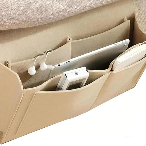 Bedside Storage Hanging, Bedside Caddy Felt Bed Storage Pocket 20×32cm | Bedside Storage Hanging Bed Pocket Can be Hung for Store Books Magazines Mobile Phones Glasses Remote Controls (Beige)