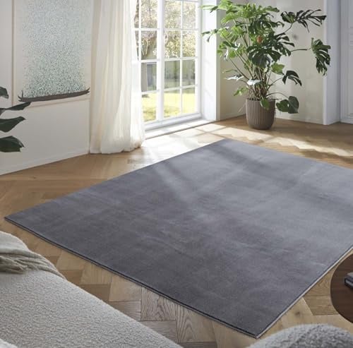Taracarpet Teppich Kurzflor weicher Designer Uni Bodenbelag Madrid fürs Wohnzimmer, Kinderzimmer, Schlafzimmer und die Küche geeignet New Anthrazit 80x250 cm