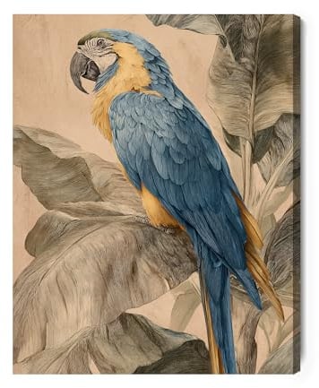 Generisch Leinwandbild „Papagei in Blau“ – Tropische Wanddeko & Kunstdruck mit exotischem Flair | Wandbilder für Wohnzimmer Schlafzimmer Flur | Hochwertiges Leinwandbild 60×40 cm