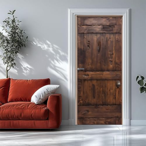 Türtapete Selbstklebend 77x200 cm Holztür Vintage-Stil Türaufkleber 3D Entfernbar für Schlafzimmer Wohnzimmer Badezimmer Dekoration - Türposter Wasserdicht