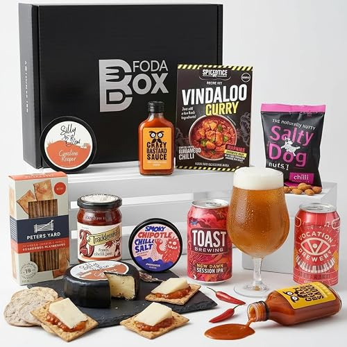BBQ & Beer Hamper, 2 Beers and 7 BBQ Items, Father’s Day Craft Beer Gift Set for Dad – Gourmet Barbecue Sauces, Seasonings, Spicy Hot Sauce & Savoury Snacks - Gift Hampers by FodaBox