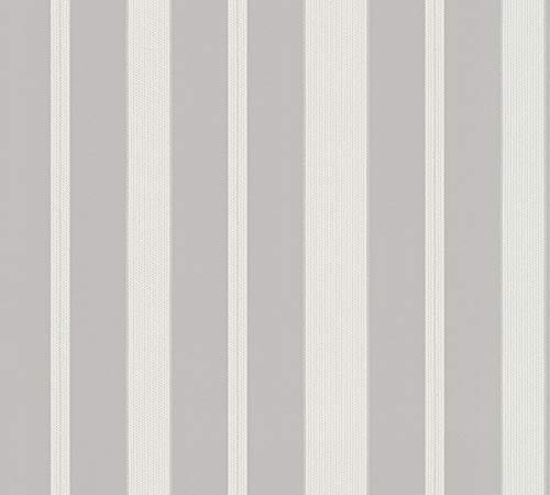 A.S. Création Streifen-/Satin Tapete, elegant, grau/weiß/grau, 938101