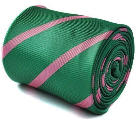 Frederick Thomas bottle green with pink stripe tie with floral design to the rear