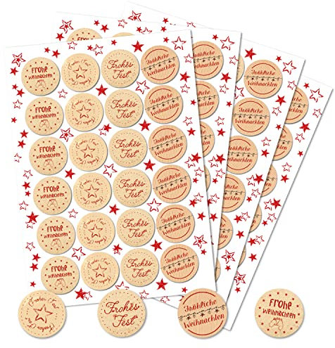 Logbuch-Verlag 96 Weihnachtsetiketten mit Text rot beige natur rund 4 cm Weihnachten Sticker Etiketten