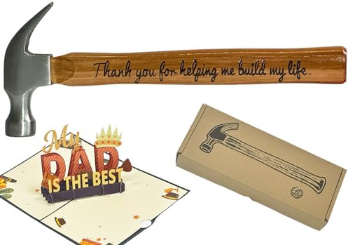 Vatertags-Geschenke für Papa – personalisierte Gravur, Holzgriff, Stahl, Hammer Geschenke, Dankeschön für Helping Me Build My Life, ideales Papa-Geschenk von Tochter und Sohn