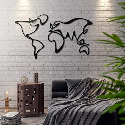 Verden Einzigartiges Design Metall Weltkarte Geometrische Wandkunst Büro Zuhause Wanddekoration Schwarz 119,4 x 68,6 cm