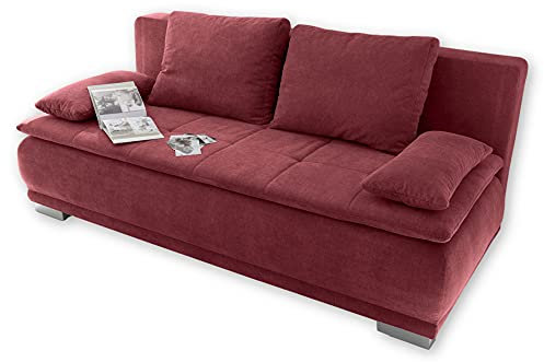Stella Trading LUIGI Bequemes Schlafsofa mit Bettkasten, Stoffbezug Berry - Klappbares Sofa mit Schlaffunktion und fest vernähtem Schaumtopper - 211 x 93 x 103 cm (B/H/T)