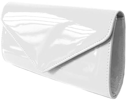 Leah Ward Women's Flap Patent Clutch Bags Wedding Party Handbags 439E (White 2570)