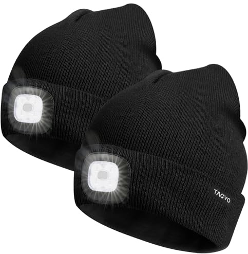 TAGVO USB Rechargeable LED Beanie Cap, Lighting and Flashing Alarm Modes 8 LED Hands Free Flashlight, Easy Install Quick Release Headlamp Beanie, Unisex Winter Warmer Knit Cap Hat