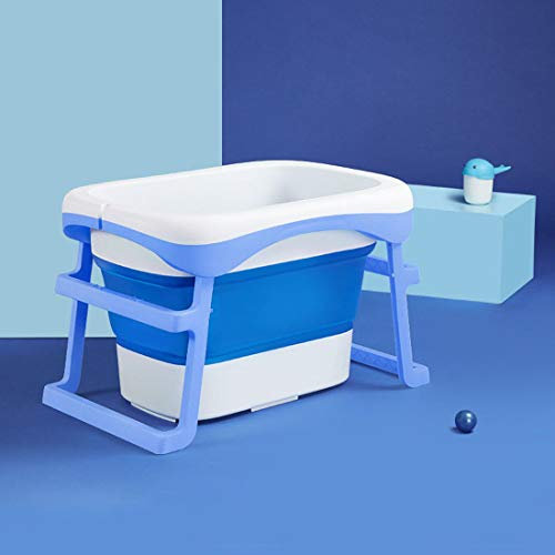 RONGJJ Faltbar Babybadewanne, Kinderbadewanne Babybadewanne Babywanne zusammenklappbar Duschloch Design Doppelte Entwässerung, Blue