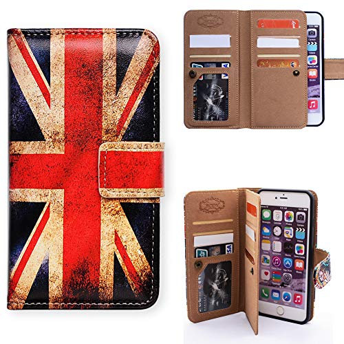 Bcov iPhone SE 2022 Case,iPhone SE 3rd Gen Case,iPhone SE 2020 Case, Retro Union Jack Flag Multifunction Wallet Leather Case Flip Cover with Multi Card Slots Pocket Wrist Strap For iPhone SE/8/7