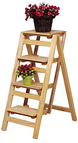 Scaletta Sgabello scala Sedia pieghevole pieghevole multiuso in legno massello scala a 4 gradini Utensili da giardino leggera pieghevole a scomparsa portatile carico massimo 150 kg Pedale robusto e