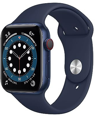 Apple Watch Series 6 (GPS + Cellular, 44 mm) Caja de Aluminio en Azul - Correa Deportiva Azul Marino Intenso
