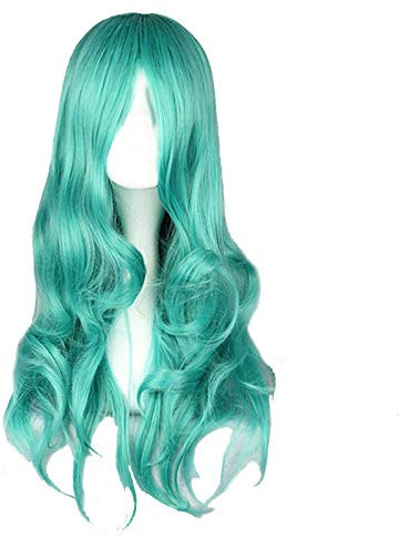 Anime Sailor Moon Neptun Kaiou Michiru Grün Langwellige lockige Perücke Cosplay Kostüm Hitzebeständige Kunsthaar Frauen Perücken