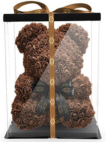 NADIR 25cm 40cm 70cm Blumenbär Rosenbären mit Schleife/inklusive vorverpackter Geschenkbox/Valentinstag Muttertag Geburtstag Jahrestag Infinity Rosebear Bär aus Rosen Teddybär Blütenbär