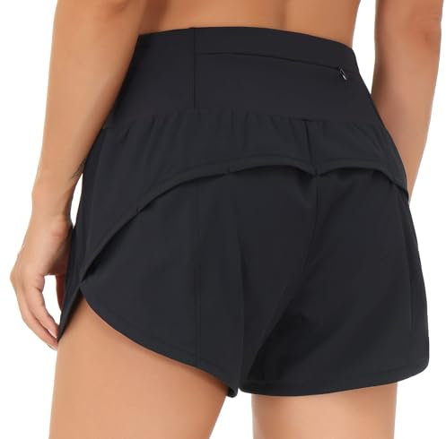 THE GYM PEOPLE Damen Sport Shorts High Waist Sporthose Kurz Laufhose 2 in 1 mit Tasche und Netzfutter Schnelltrocknend für Running Tennis Volleyball Workout