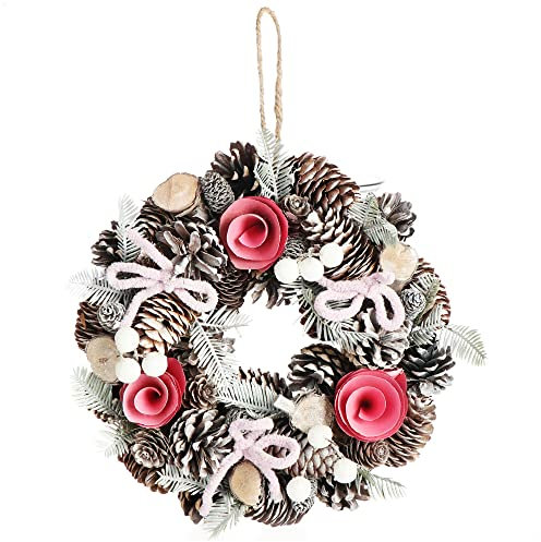 COM-FOUR® Türkranz Weihnachten - Adventskranz mit rosa Schleifen und pinken Blüten - Dekokranz - Weihnachtsdeko - Tischkranz - Weihnachtskranz