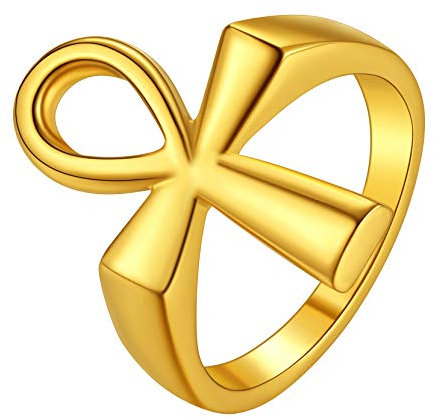 Richsteel goldener ägpytisches Kreuz Fingerring Retro Ankh Kreuz Ring in Ringgröße 54.4 Herren Männer Fingerring