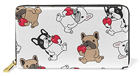 Süße Baby Mops Hund Bulldogge Damen Brieftasche Reißverschluss Geldbörse Echtes Leder Geldbeutel Telefon Kreditkartenetui Portemonnaie für Frauen Mädchen