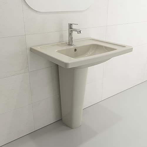 BOCCHI 1007-014-0126 Taormina Wall-Mounted Sink Basin Fireclay 26.25 in. 1-Hole with Overflow in Biscuit