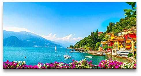 Paul Sinus Leinwandbild 120x60cm Café Varenna Italien Comer See Alpensee Berge Idyllisch