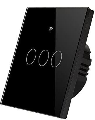 Enerj 3 Gang Smart Light Switch, Wi-Fi Wall Wireless, Black Tempered Glass Touch-Screen Switch Compatible with Alexa & Google Home, Control Your Fixtures Remotely from anywhere (NO NEUTRAL NEEDED)