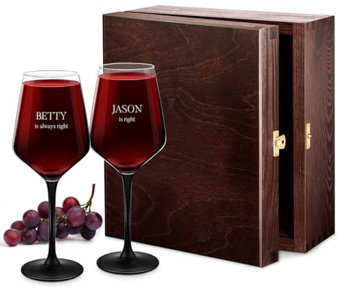 Maverton Set of 2 Elegant Glasses with Black Stem | Personalised Engraved Glassware for Couples, Wedding & Anniversary