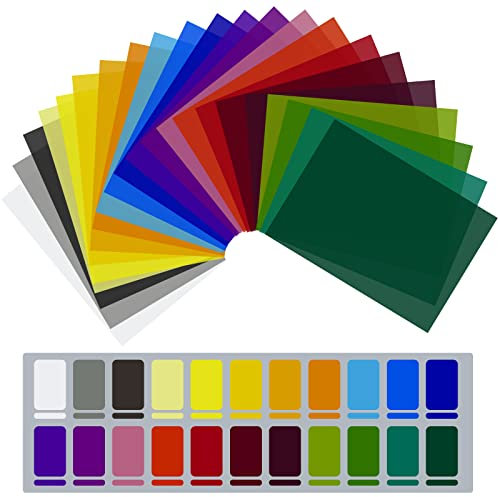 (Material PC/Resistente a Altas temperaturas) 22 Piezas Filtros de Colores Transparentes Gelatinas Fotográficas superpuestas,Fotográfico de Compensación Corrección de Color Transparente