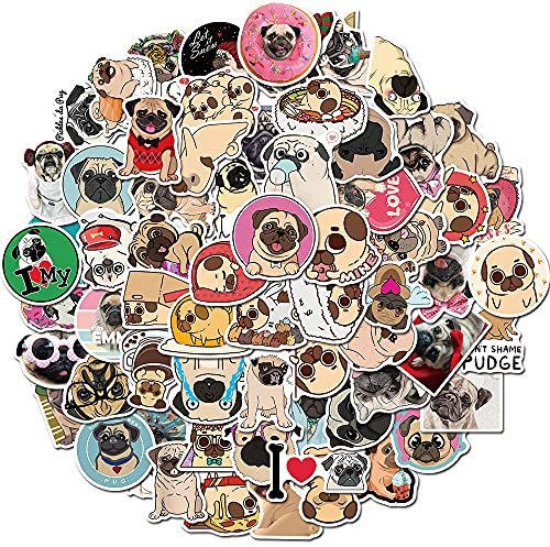 AUCEKO 100 Stück Mops Aufkleber Pack Pug (Dog) Sticker Set wasserdichte Vinyl Sticker für Laptop Kinder Autos Motorrad Fahrrad Skateboard Gepäck Koffer Computer Aufkleber Graffiti Decal