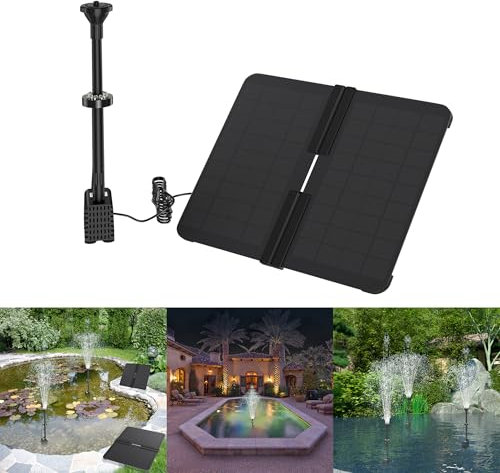 YRHome 20W DIY Solar Springbrunnen Solarpumpen Neuestes Update Falten Teichpumpe Garten Wasserpumpe Solar Panel Brunnen mit verstellbarem Ständer Fontänenstile Wasserspiel für Teich, Garten, Pool