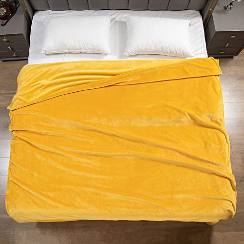 GonZalo GraCia. Fleece Blanket Reversible Mustard Yellow Throw For Sofa 130x150cm Faux Fur Bed Blanket 400 GSM Winter Warm(Mustard Yellow, Single 130x150 cm)