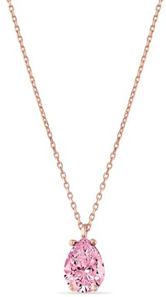 Einzelstück Halskette mit Tropfen Kristall Anhänger; 925 Sterling Silber, Rosegold (Rosado Simple Rosegold)