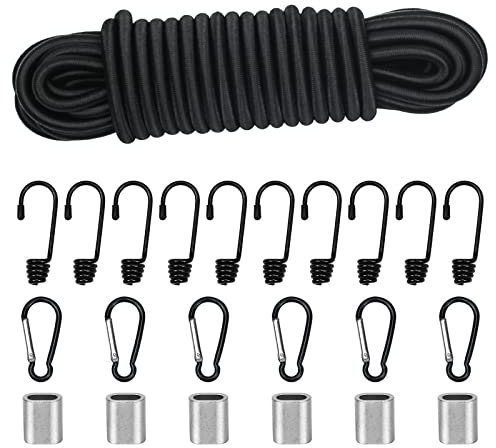 Episkey Tendeur Elastique 8mm 10m Noir, Corde Élastique Tendeurs Elastique avec Crochets, Sangle Elastique pour Bache, Crochet Velo, Crochet Fixation (Noir, 8mm x 10m)