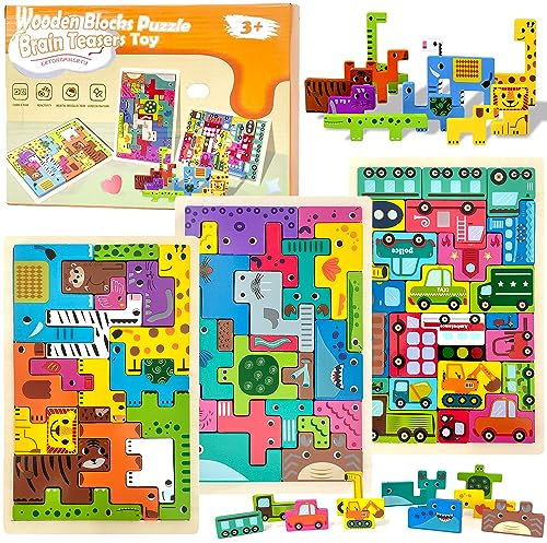 LEcylankEr Puzzle 3 Stück Tangram 2 3 4 Jahre, Holzspielzeug Montessori Puzzle für Jungen Mädchen, Puzzlesatz Brain Teasers Lernspielzeug Geschenke