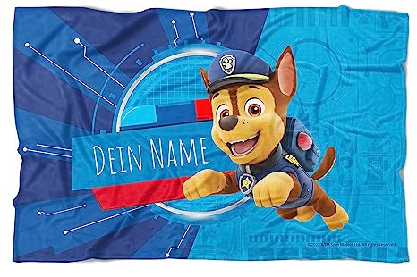 PICANOVA PAW Patrol Chase Handtuch mit Name 140x90cm – Hochwertiges Bedrucktes Handtuch – Blickfang-Strandtuch Aus Hautfreundlichem Frottee – Badetuch mit Text Individuell Bedruckt