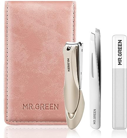 MR.GREEN Nagelknipser 3Pcs Set, Edelstahl Maniküre Pediküre Set mit Nagelknipser, Glasnagelfeile & Pinzette, Hochwertiges Pflegeset mit Reiseetui Geschenkbox für Mann & Frau