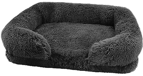 Zoomlie Flauschiges Hundebett, waschbar, für große und mittelgroße und kleine Haustiere, rutschfeste Unterseite, mit abnehmbarem Bezug, Größe S (40 x 30 x 12 cm), Schwarz