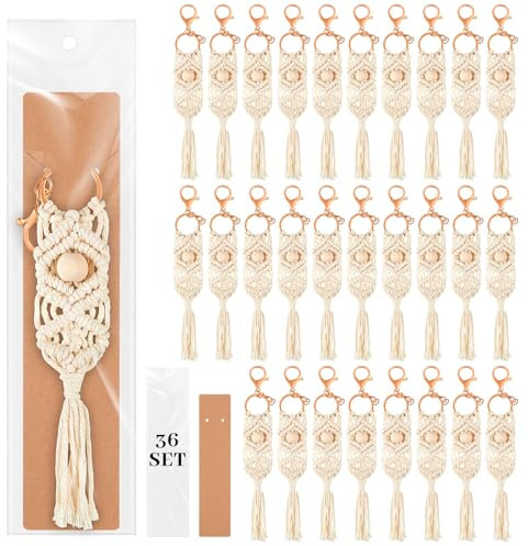 Landical Boho-Makramee-Schlüsselanhänger-Set, mit ästhetischer Quaste und Kraftanhängern für Schlüssel, Geldbörse, Geburtstag, Hochzeit, Party, Gastgeschenke, Baby-Brautparty, Weihnachtsgeschenk,