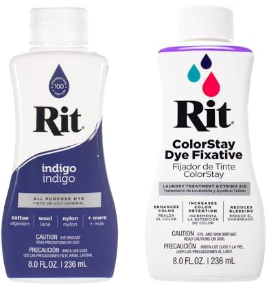 Rit Dye – 237 ml, flüssige Stofffarbe für Kleidung, Dekoration und Handwerk – Indigo mit Farbfixiermittel