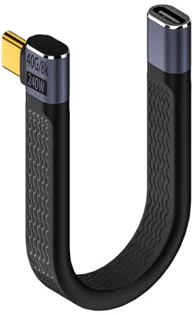 QIANRENON Cable corto de 40 Gbps USB 4.0 C hembra a macho, ángulo de 90°, 240 W, USB 4.0 tipo C, ángulo recto PD de carga rápida, para smartphone Thunderbolt 4, 14 cm (curva lateral)