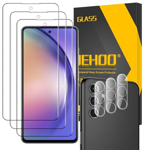 JEHOO für Samsung Galaxy A54 5G Panzer Schutz Glas, 3 Stück 9H Schutzfolie mit 3 Stück Kameraschutz, Fingerabdrucksensor Kompatible, Anti-Kratzer, Bläschenfrei HD Schutzglas Galaxy A54 Displayschutz
