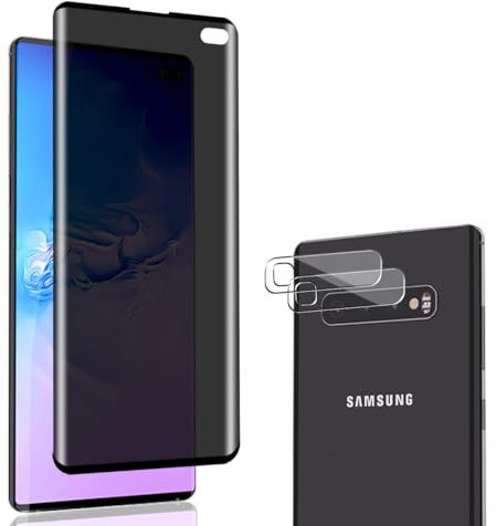 Jewloofa Privacy Schutzfolie für Samsung Galaxy S10 Plus Panzer Schutz Glas, 2 Stück Kameraschutz und 1 Stück Anti Spähen Privatsphäre Sichtschutzfolie, Anti-Spy Panzerfolie für Galaxy S10 Plus/S10 +