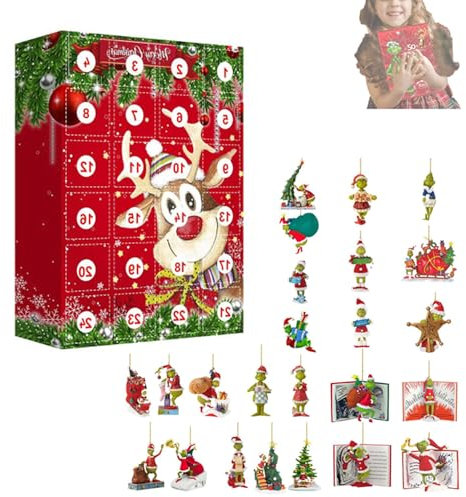 YOZO Grinch Advent Calendars for Kids,Christmas Advent Calendar, 2024 New Year 24 Days Countdown Advent Calendars Blind Box,24 Pcs Mini Figure Character for Christmas, for Kids