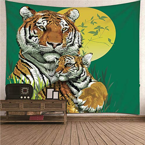 CEVAN Tapiz Kamasutra Tapiz Pared Oriental Tigres De Tema Animal Tapices De Tela Tapiz De Suelo Piscina Rectangular Decoración De La Pared Del Dormitorio Verde 200X150Cm
