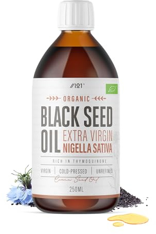Organic Black Seed Oil 250ml – Cold & Freshly Pressed – Up to 5X% Strength Thymoquinone – 100% Pure Extra Virgin Cumin Black Seed Oil - By Alpha01