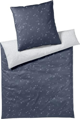 elegante Mako-Satin Bettwäsche Fleurs Indigo 1 Bettbezug 135 x 200 cm + 1 Kissenbezug 80 x 80 cm