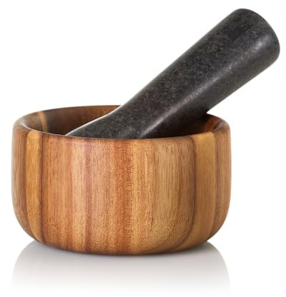 AdHoc MO41 Mörser mit Stößel TARU | Innovatives Set aus Akazienholz und Granit | Perfekt für Kräuter und Gewürze | Ø 11 cm