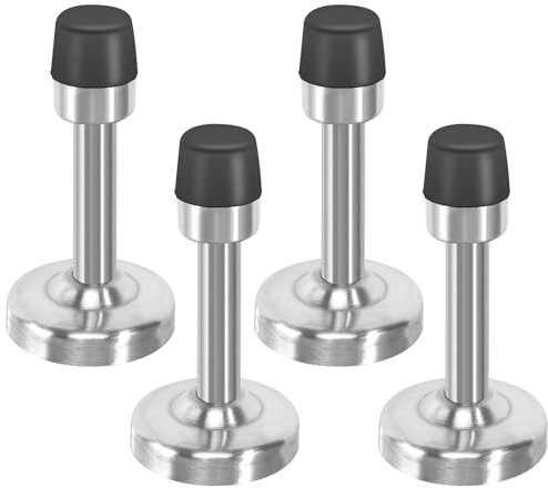 Door Stoppers, 4 Pack Rubber Door Stop Adhesive Door Stop, Door Stopper Stainless Steel Doorstops Door Stoppers for Walls Home Office(Silver)