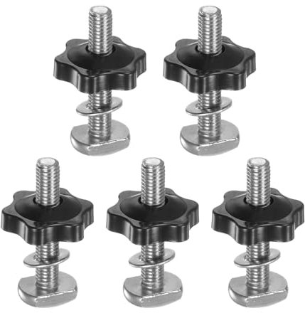 QUARKZMAN 5er Set T-Spur Bolzen Knopf Kit M8 x 45mm Gewindebolzen M8 x 32mm Sechskant Handmutter Klemmknopf mit Unterlegscheibe für Holzbearbeitungslehren und Vorrichtungen, Schwarz